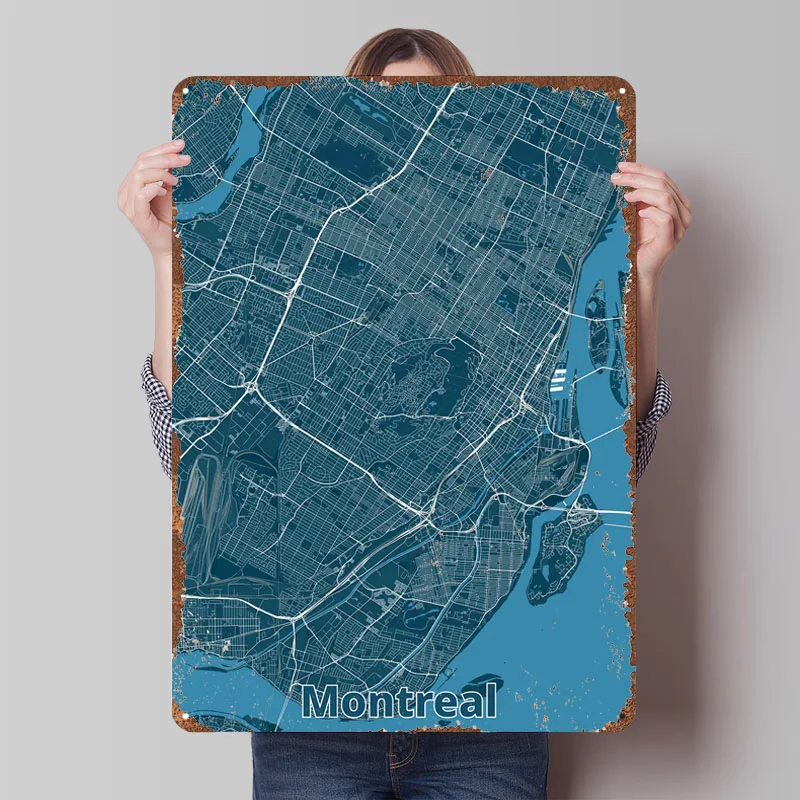 Retro Gaming Montreal - Montreal City Map Poster Map Metal